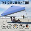 imageCROWN SHADES 10x10 Pop Up Canopy  Beach Tent with One Push Setup  Outdoor Sun Shade for Events Parties Camping  Gazebo with STONGo Cover Bag Silver Coated Top 3 Heightampamp 4 Sand Bags CoffeeSky Blue Stripes
