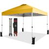 imageCROWN SHADES 10x10 Pop Up Canopy  Beach Tent with One Push Setup  Outdoor Sun Shade for Events Parties Camping  Gazebo with STONGo Cover Bag Silver Coated Top 3 Heightampamp 4 Sand Bags CoffeeYellow