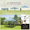 imageCROWN SHADES 10x10 Pop Up Canopy  Beach Tent with One Push Setup  Outdoor Sun Shade for Events Parties Camping  Gazebo with STONGo Cover Bag Silver Coated Top 3 Heightampamp 4 Sand Bags CoffeeSky Blue Stripes