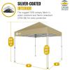 imageCROWN SHADES 10x10 Pop Up Canopy  Beach Tent with One Push Setup  Outdoor Sun Shade for Events Parties Camping  Gazebo with STONGo Cover Bag Silver Coated Top 3 Heightampamp 4 Sand Bags CoffeeBeige