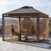imageCROWN SHADES Gazebo 10x10 Pop Up Canopy with Mosquito Netting Screen Tent with 4 Ropes 8 Stakes 4 Sandbags and Wheeled Storage Bag Canopy for Patio ampamp Backyard BeigeCoffee