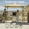 imageCrown Shades 8x5 Grill Gazebo  Pop Up Canopy for BBQ and Backyard Patio  Easy Outdoor Barbecue Shade Cover with Double Tier Vented Top ampamp 2 Side Shelves Beige