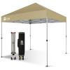 imageCROWN SHADES 10x10 Pop Up Canopy  Beach Tent with One Push Setup  Outdoor Sun Shade for Events Parties Camping  Gazebo with STONGo Cover Bag Silver Coated Top 3 Heightampamp 4 Sand Bags CoffeeBeige