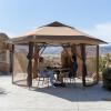 imageCROWN SHADES 13x13 Pop up Gazebo with Mosquito Nettings Patented Center Lock 6Sided Portable Gazebo 300D SilverCoated Fabric UV Resistant Pop Up Canopy Tent for Patio Party BeigeampampCoffeeBeigeCoffee