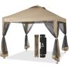 imageCROWN SHADES Gazebo 10x10 Pop Up Canopy with Mosquito Netting Screen Tent with 4 Ropes 8 Stakes 4 Sandbags and Wheeled Storage Bag Canopy for Patio ampamp Backyard BeigeBeige