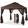imageCROWN SHADES Gazebo 10x10 Pop Up Canopy with Mosquito Netting Screen Tent with 4 Ropes 8 Stakes 4 Sandbags and Wheeled Storage Bag Canopy for Patio ampamp Backyard BeigeCoffee