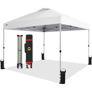 imageCROWN SHADES 10x10 Pop Up Canopy  Beach Tent with One Push Setup  Outdoor Sun Shade for Events Parties Camping  Gazebo with STONGo Cover Bag Silver Coated Top 3 Heightampamp 4 Sand Bags CoffeeGrid White
