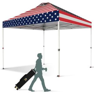 imageCROWN SHADES 10x10 Pop Up Canopy  Beach Tent with One Push Setup  Outdoor Sun Shade for Events Parties Camping  Gazebo with STONGo Cover Bag Silver Coated Top 3 Heightampamp 4 Sand Bags CoffeeAmerican Flag