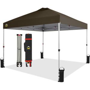 imageCROWN SHADES 10x10 Pop Up Canopy  Beach Tent with One Push Setup  Outdoor Sun Shade for Events Parties Camping  Gazebo with STONGo Cover Bag Silver Coated Top 3 Heightampamp 4 Sand Bags CoffeeCoffee
