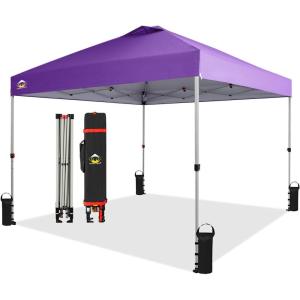 imageCROWN SHADES 10x10 Pop Up Canopy  Beach Tent with One Push Setup  Outdoor Sun Shade for Events Parties Camping  Gazebo with STONGo Cover Bag Silver Coated Top 3 Heightampamp 4 Sand Bags CoffeePurple