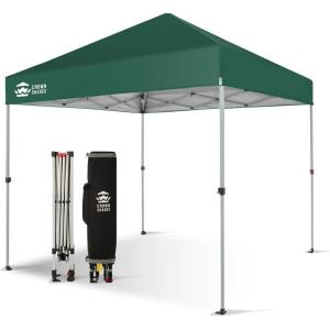 imageCROWN SHADES 10x10 Pop Up Canopy  Beach Tent with One Push Setup  Outdoor Sun Shade for Events Parties Camping  Gazebo with STONGo Cover Bag Silver Coated Top 3 Heightampamp 4 Sand Bags CoffeeForest Green