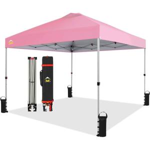 imageCROWN SHADES 10x10 Pop Up Canopy  Beach Tent with One Push Setup  Outdoor Sun Shade for Events Parties Camping  Gazebo with STONGo Cover Bag Silver Coated Top 3 Heightampamp 4 Sand Bags CoffeePink