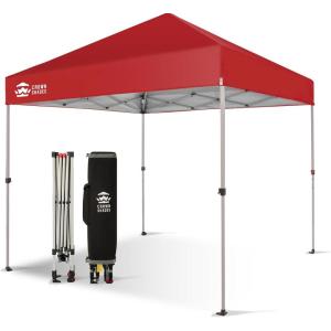 imageCROWN SHADES 10x10 Pop Up Canopy  Beach Tent with One Push Setup  Outdoor Sun Shade for Events Parties Camping  Gazebo with STONGo Cover Bag Silver Coated Top 3 Heightampamp 4 Sand Bags CoffeeRed