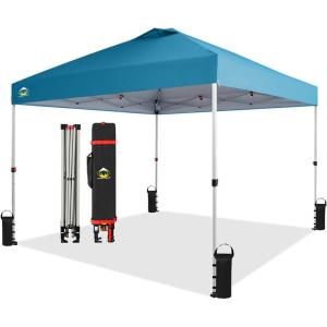 imageCROWN SHADES 10x10 Pop Up Canopy  Beach Tent with One Push Setup  Outdoor Sun Shade for Events Parties Camping  Gazebo with STONGo Cover Bag Silver Coated Top 3 Heightampamp 4 Sand Bags CoffeeCyan Blue