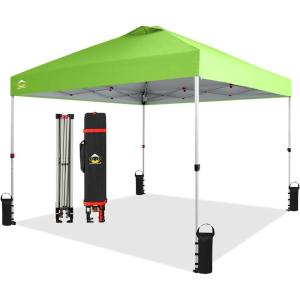 imageCROWN SHADES 10x10 Pop Up Canopy  Beach Tent with One Push Setup  Outdoor Sun Shade for Events Parties Camping  Gazebo with STONGo Cover Bag Silver Coated Top 3 Heightampamp 4 Sand Bags CoffeeGreen