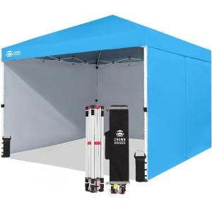 imageCROWN SHADES 10x15 Pop Up Canopy Tent Thicken Frame Commercial Heavy Duty Tent with 4 Sidewalls 8 Stakes ampamp 4 Sandbags ampamp 4 Ropes Outdoor Canopies for Events PartiesBlueSky Blue