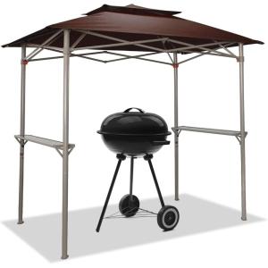 imageCROWN SHADES 8x5 Grill Gazebo  Pop Up Canopy for BBQ and Backyard Patio  Easy Outdoor Barbecue Shade Cover with Double Tier Vented Top ampamp 2 Side Shelves Coffee
