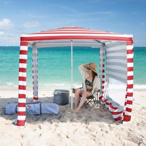 imageCROWN SHADES Beach Cabana 65 x 65 Umbrella Canopy Tent Easy Pop Up  Beach Cabanas for Sand  UPF50 Protection with Sidewall and More Pockets RedRed