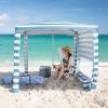 imageCROWN SHADES Beach Cabana 65 x 65 Umbrella Canopy Tent Easy Pop Up  Beach Cabanas for Sand  UPF50 Protection with Sidewall and More Pockets Navy BlueCyan Blue