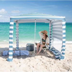 imageCROWN SHADES Beach Cabana 65 x 65 Umbrella Canopy Tent Easy Pop Up  Beach Cabanas for Sand  UPF50 Protection with Sidewall and More Pockets Navy BlueCyan Blue