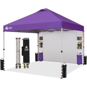 imageCROWN SHADES Canopy Tent 10x10 Pop Up Canopy Outdoor Shade with Pockets Sidewall Easy Up Sun Shelter with One Person Set Up Center Lock Portable Instant Camping Beach Canopy Tents RedPurple