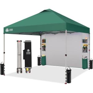 imageCROWN SHADES Canopy Tent 10x10 Pop Up Canopy Outdoor Shade with Pockets Sidewall Easy Up Sun Shelter with One Person Set Up Center Lock Portable Instant Camping Beach Canopy Tents RedForest Green