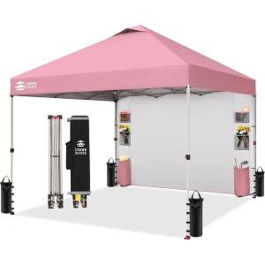 imageCROWN SHADES Canopy Tent 10x10 Pop Up Canopy Outdoor Shade with Pockets Sidewall Easy Up Sun Shelter with One Person Set Up Center Lock Portable Instant Camping Beach Canopy Tents RedPink