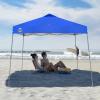 imageCROWN SHADES 9x9 Pop Up Canopy Tent Slanted Legs for Added Stability  Beach Tent Sun Shelter for Outdoor Shades  Canopy with 11x11 Base with Carry Bag WhiteBlue