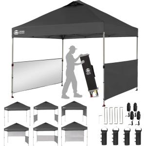 imageCROWN SHADES 10x10 Pop up Canopy Tent Instant Canopy with 150D Silver Coated Fabric Including 2 Half Sidewalls 4 Ropes 8 Stakes 4 Weight Bags STO N Go Bag WhiteBlack