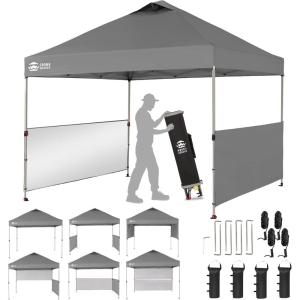 imageCROWN SHADES 10x10 Pop up Canopy Tent Instant Canopy with 150D Silver Coated Fabric Including 2 Half Sidewalls 4 Ropes 8 Stakes 4 Weight Bags STO N Go Bag WhiteGray
