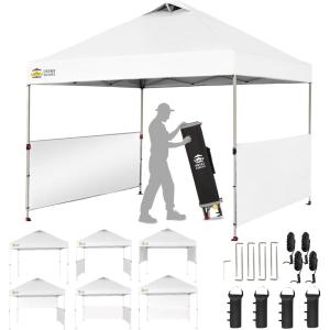 imageCROWN SHADES 10x10 Pop up Canopy Tent Instant Canopy with 150D Silver Coated Fabric Including 2 Half Sidewalls 4 Ropes 8 Stakes 4 Weight Bags STO N Go Bag WhiteWhite