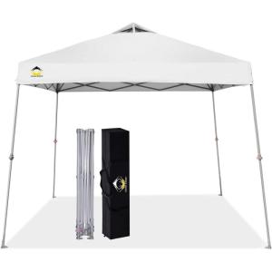 imageCROWN SHADES 9x9 Pop Up Canopy Tent Slanted Legs for Added Stability  Beach Tent Sun Shelter for Outdoor Shades  Canopy with 11x11 Base with Carry Bag WhiteWhite