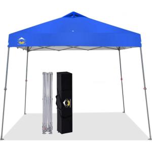 imageCROWN SHADES 9x9 Pop Up Canopy Tent Slanted Legs for Added Stability  Beach Tent Sun Shelter for Outdoor Shades  Canopy with 11x11 Base with Carry Bag WhiteBlue