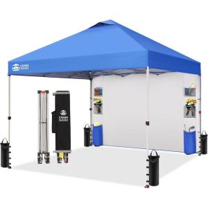 imageCROWN SHADES Canopy Tent 10x10 Pop Up Canopy Outdoor Shade with Pockets Sidewall Easy Up Sun Shelter with One Person Set Up Center Lock Portable Instant Camping Beach Canopy Tents RedBlue