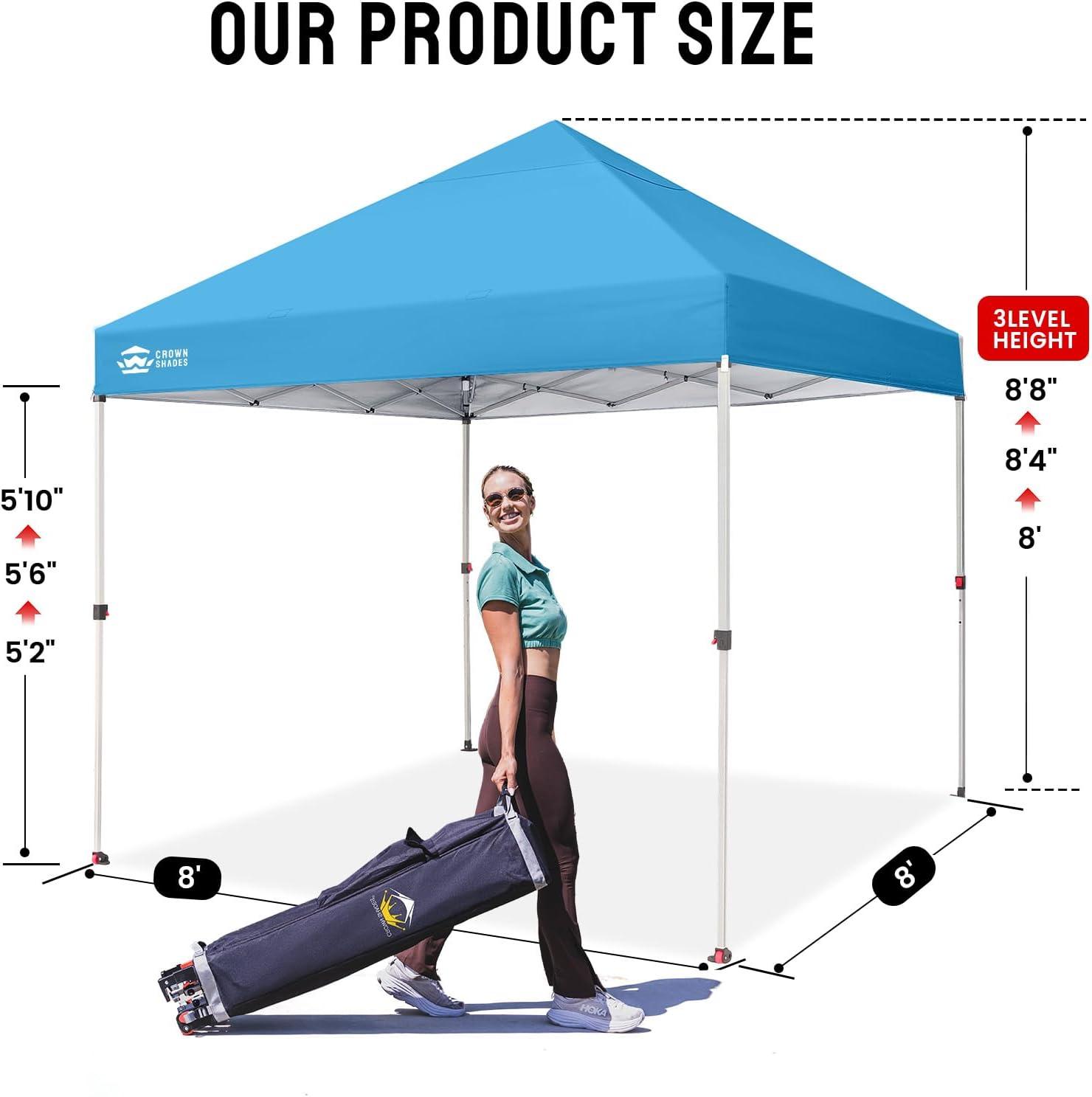 imageCROWN SHADES 10x10 Pop Up Canopy  Beach Tent with One Push Setup  Easy Outdoor Sun Shade for Events Parties Camping  Gazebo with STONGo Cover Bag Silver Coated Top Cyan Blue StripesSky Blue