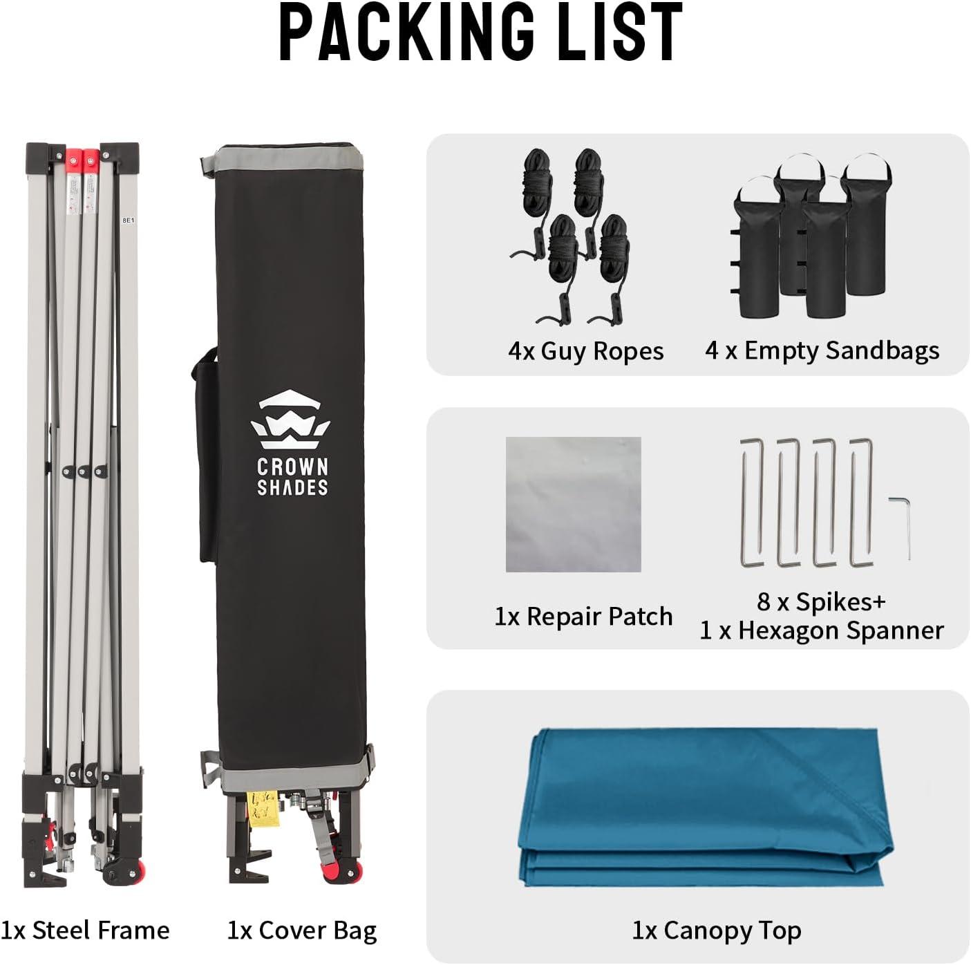 imageCROWN SHADES 10x10 Pop Up Canopy  Beach Tent with One Push Setup  Easy Outdoor Sun Shade for Events Parties Camping  Gazebo with STONGo Cover Bag Silver Coated Top Cyan Blue StripesCyan Blue