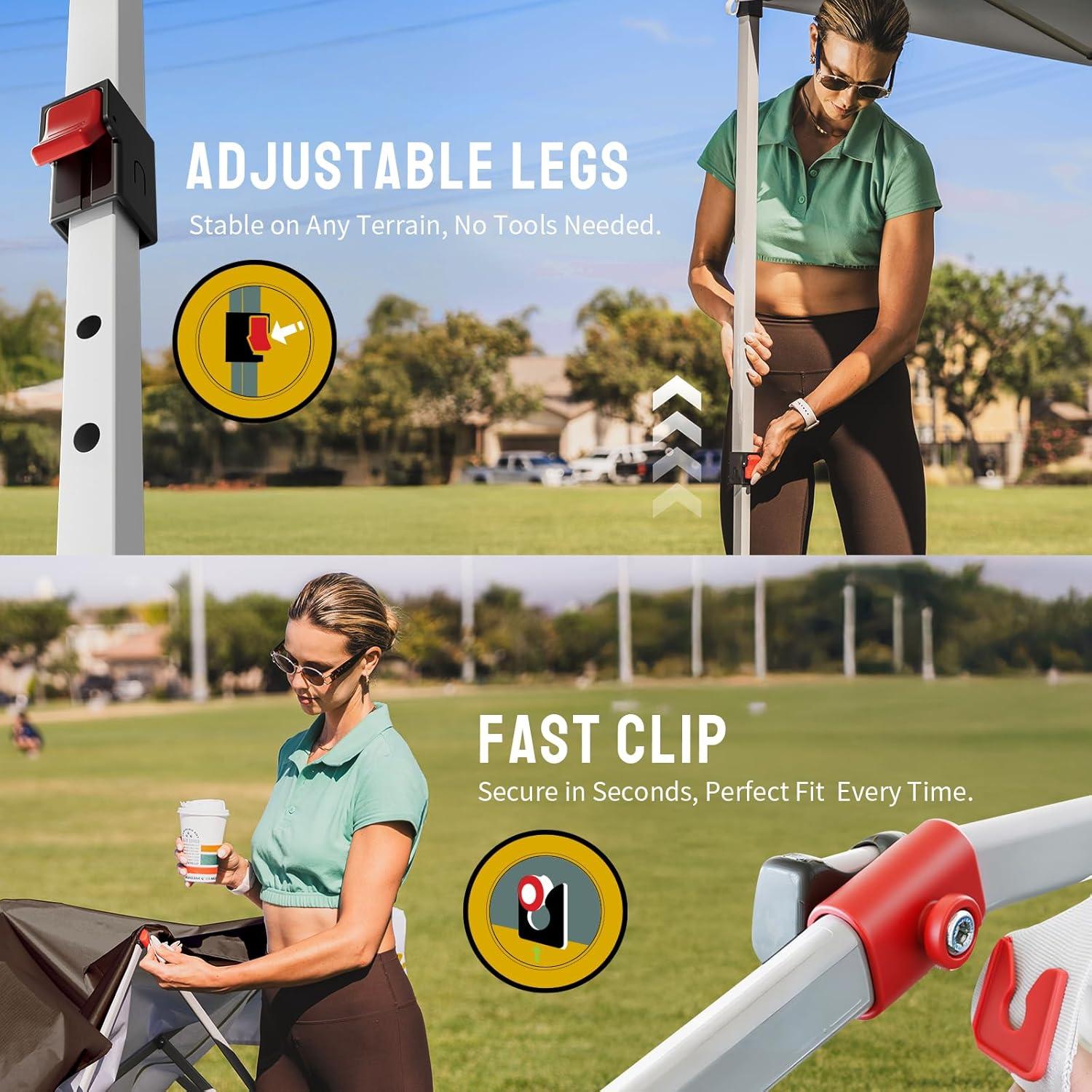 imageCROWN SHADES 10x10 Pop Up Canopy  Beach Tent with One Push Setup  Easy Outdoor Sun Shade for Events Parties Camping  Gazebo with STONGo Cover Bag Silver Coated Top Cyan Blue StripesCoffee