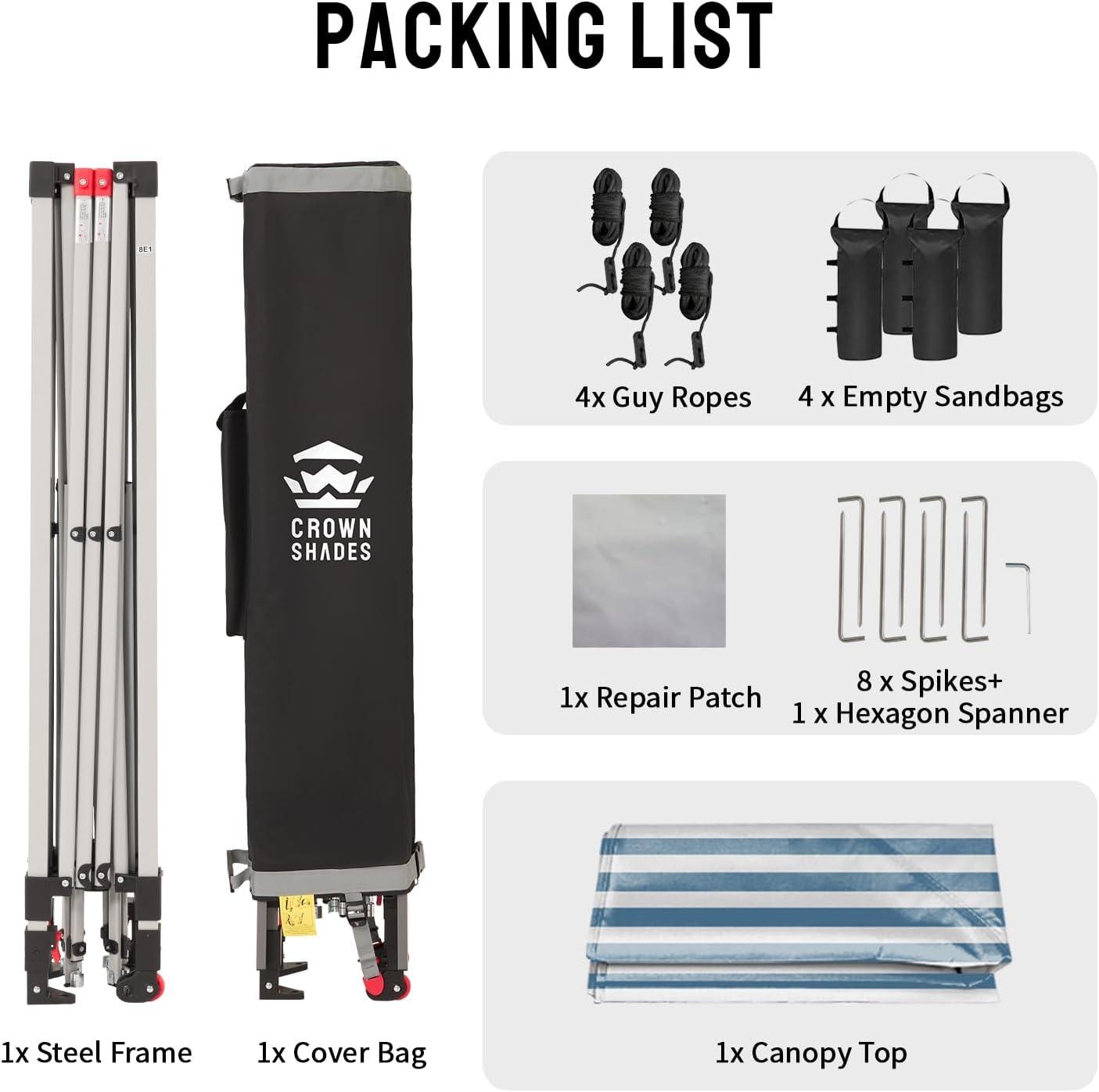 imageCROWN SHADES 10x10 Pop Up Canopy  Beach Tent with One Push Setup  Easy Outdoor Sun Shade for Events Parties Camping  Gazebo with STONGo Cover Bag Silver Coated Top Cyan Blue StripesCyan Blue Stripes