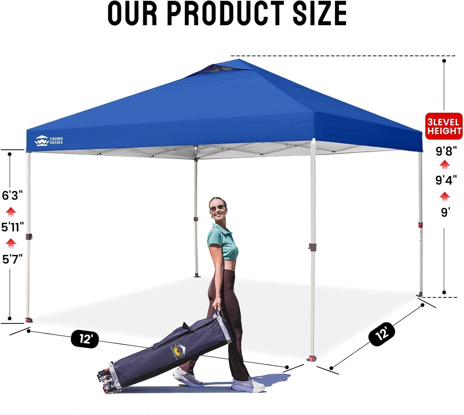 imageCROWN SHADES 10x10 Pop Up Canopy  Beach Tent with One Push Setup  Easy Outdoor Sun Shade for Events Parties Camping  Gazebo with STONGo Cover Bag Silver Coated Top Cyan Blue StripesBlue