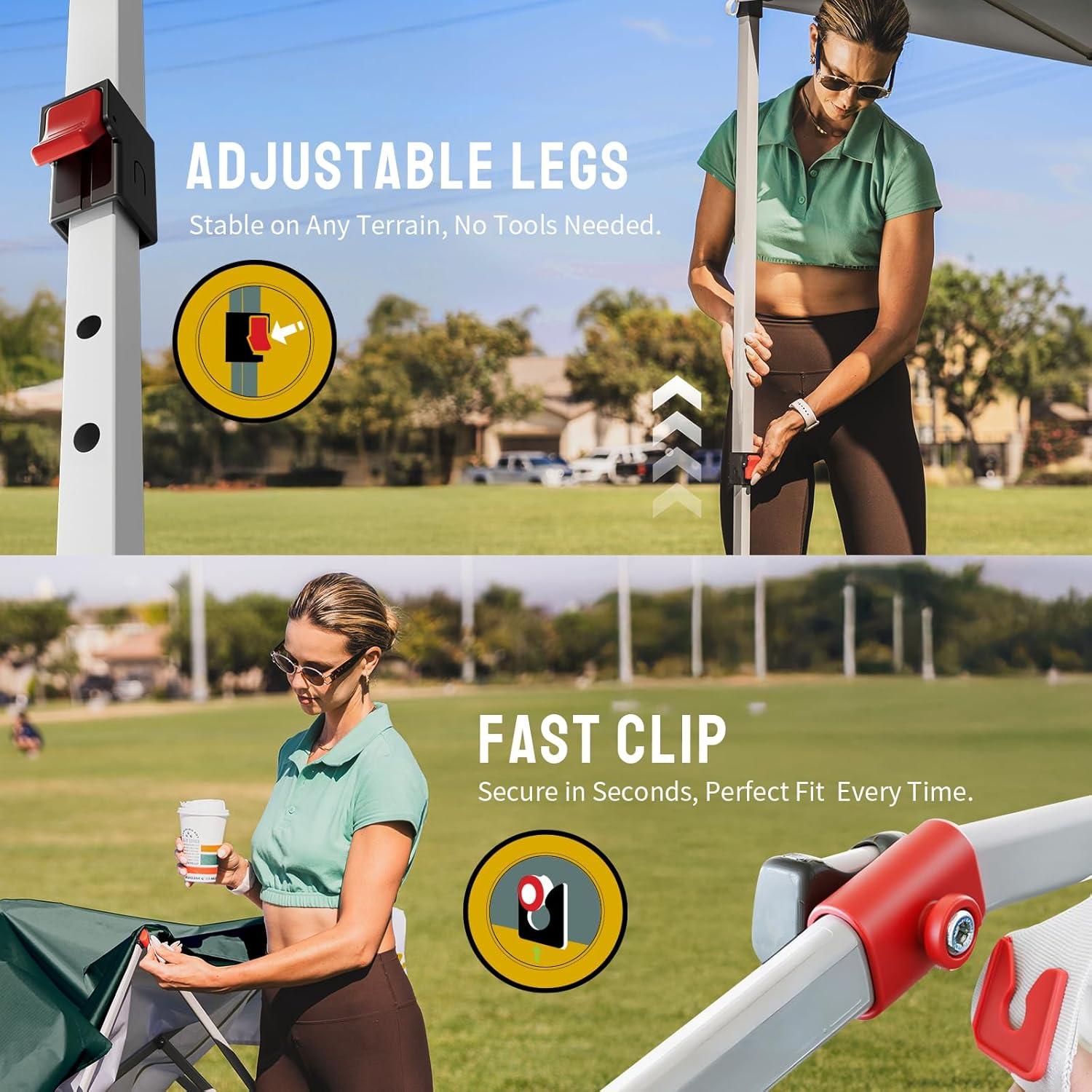 imageCROWN SHADES 10x10 Pop Up Canopy  Beach Tent with One Push Setup  Easy Outdoor Sun Shade for Events Parties Camping  Gazebo with STONGo Cover Bag Silver Coated Top Cyan Blue StripesForest Green