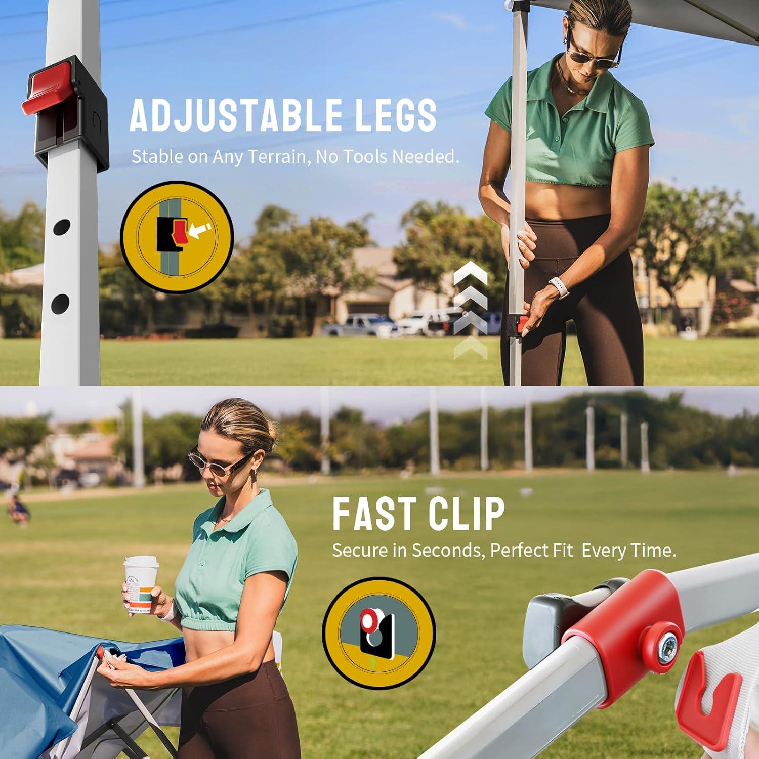 imageCROWN SHADES 10x10 Pop Up Canopy  Beach Tent with One Push Setup  Easy Outdoor Sun Shade for Events Parties Camping  Gazebo with STONGo Cover Bag Silver Coated Top Cyan Blue StripesCyan Blue