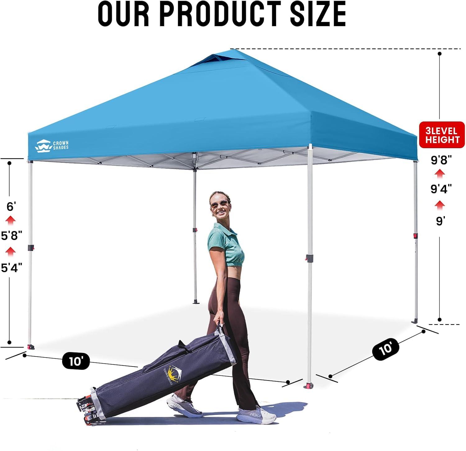imageCROWN SHADES 10x10 Pop Up Canopy  Beach Tent with One Push Setup  Easy Outdoor Sun Shade for Events Parties Camping  Gazebo with STONGo Cover Bag Silver Coated Top Cyan Blue StripesSky Blue