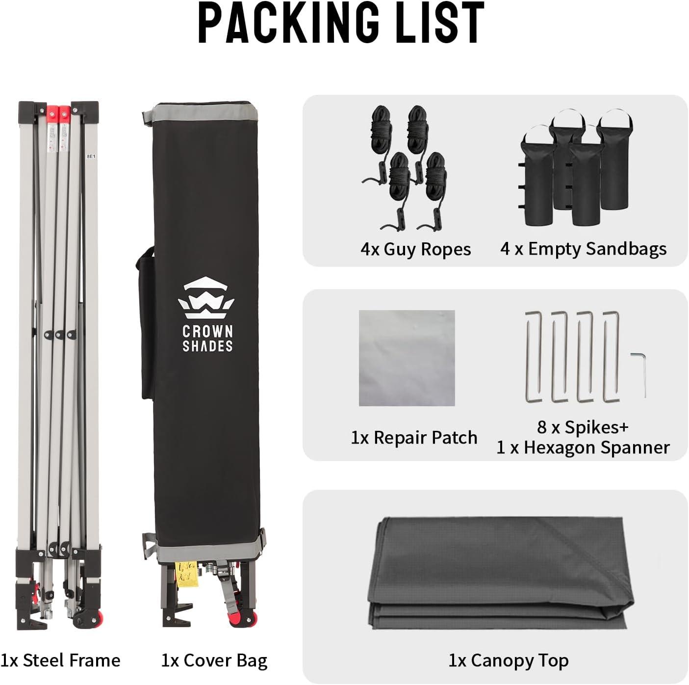 imageCROWN SHADES 10x10 Pop Up Canopy  Beach Tent with One Push Setup  Easy Outdoor Sun Shade for Events Parties Camping  Gazebo with STONGo Cover Bag Silver Coated Top Cyan Blue StripesGrid Grey