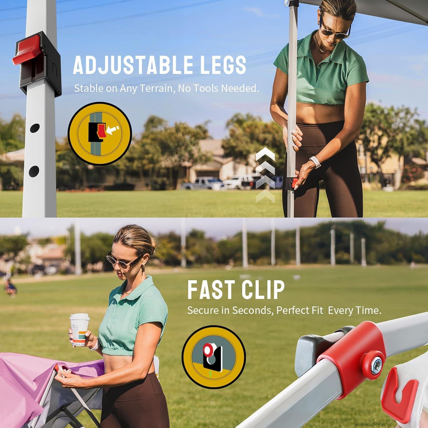 imageCROWN SHADES 10x10 Pop Up Canopy  Beach Tent with One Push Setup  Easy Outdoor Sun Shade for Events Parties Camping  Gazebo with STONGo Cover Bag Silver Coated Top Cyan Blue StripesPink