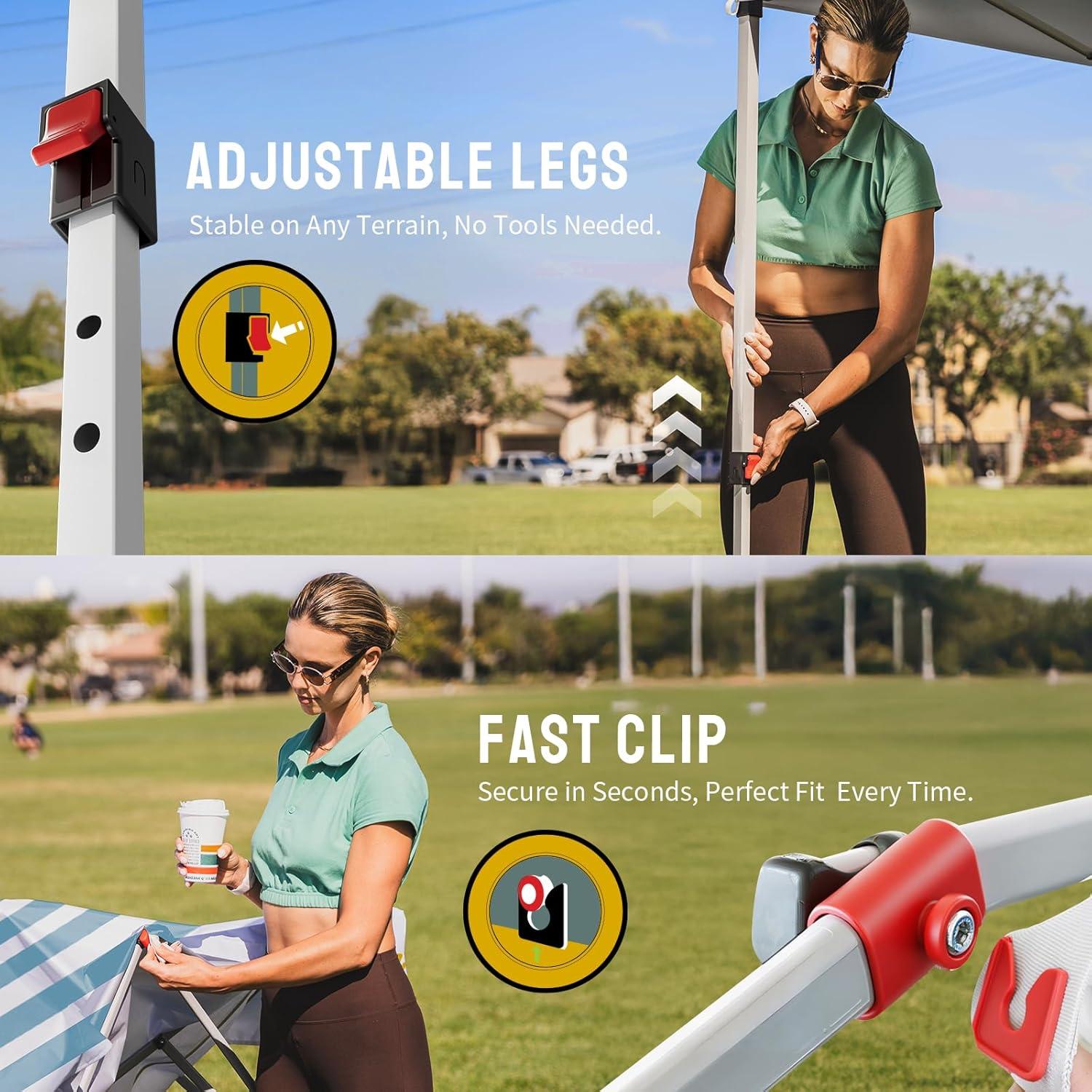 imageCROWN SHADES 10x10 Pop Up Canopy  Beach Tent with One Push Setup  Easy Outdoor Sun Shade for Events Parties Camping  Gazebo with STONGo Cover Bag Silver Coated Top Cyan Blue StripesCyan Blue Stripes