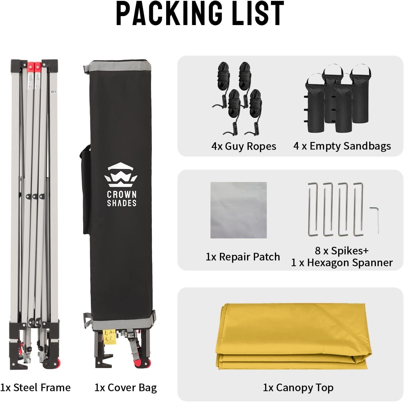 imageCROWN SHADES 10x10 Pop Up Canopy  Beach Tent with One Push Setup  Easy Outdoor Sun Shade for Events Parties Camping  Gazebo with STONGo Cover Bag Silver Coated Top Cyan Blue StripesYellow