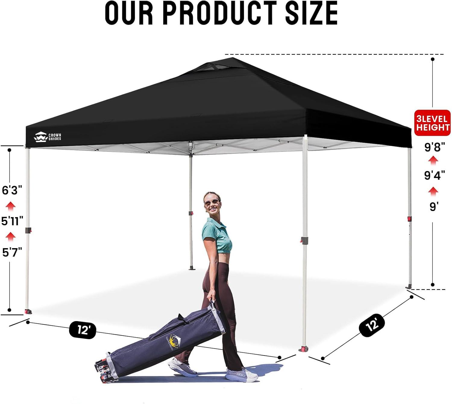 imageCROWN SHADES 10x10 Pop Up Canopy  Beach Tent with One Push Setup  Easy Outdoor Sun Shade for Events Parties Camping  Gazebo with STONGo Cover Bag Silver Coated Top Cyan Blue StripesBlack