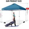 imageCROWN SHADES 10x10 Pop Up Canopy  Beach Tent with One Push Setup  Easy Outdoor Sun Shade for Events Parties Camping  Gazebo with STONGo Cover Bag Silver Coated Top Cyan Blue StripesCyan Blue