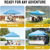 imageCROWN SHADES 10x10 Pop Up Canopy  Beach Tent with One Push Setup  Easy Outdoor Sun Shade for Events Parties Camping  Gazebo with STONGo Cover Bag Silver Coated Top Cyan Blue StripesSky Blue