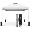imageCROWN SHADES 10x10 Pop Up Canopy  Beach Tent with One Push Setup  Easy Outdoor Sun Shade for Events Parties Camping  Gazebo with STONGo Cover Bag Silver Coated Top Cyan Blue StripesGrid White
